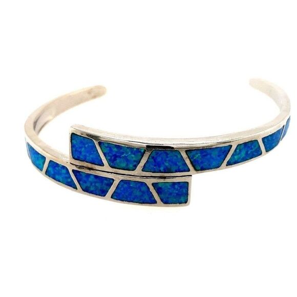 Opal Inlaid Silver 925 Cuff - Picture 1 of 8